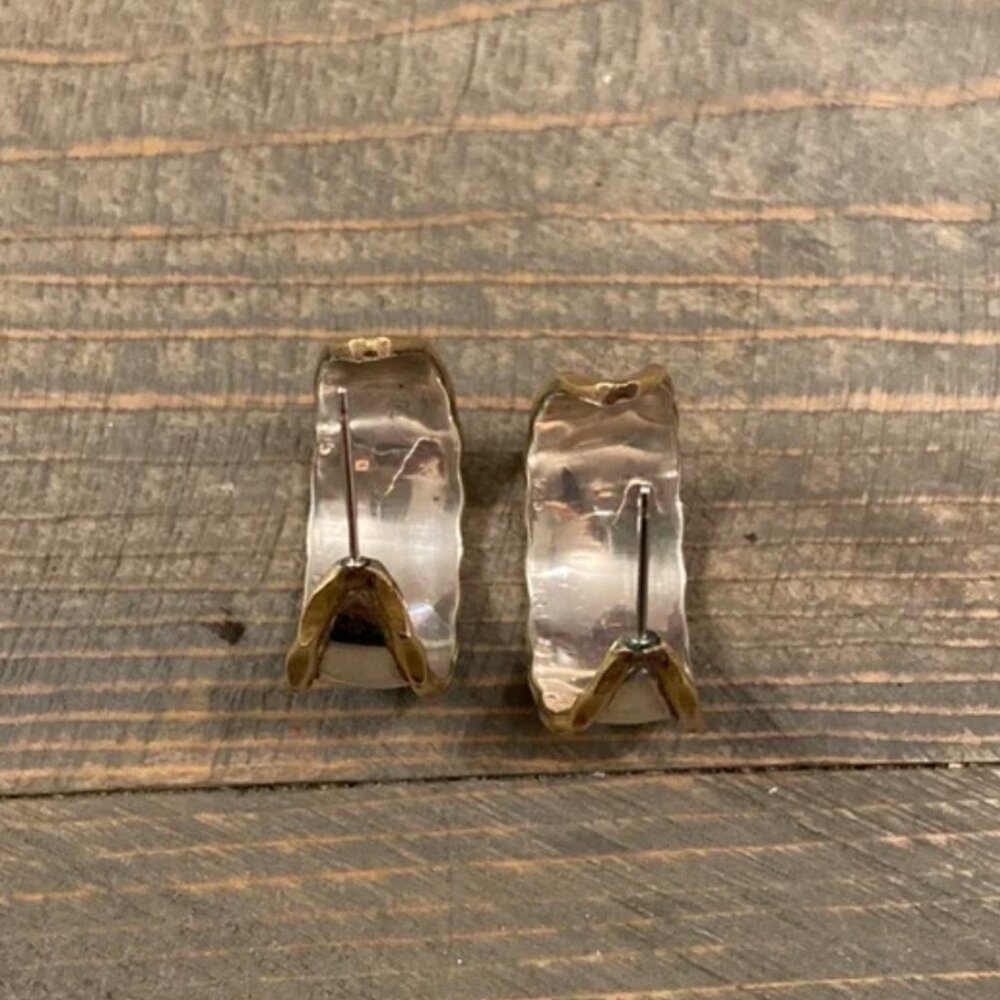 Vintage Laton Sterling Silver & Brass Chunky Hoop Earrings - Picture 3 of 8